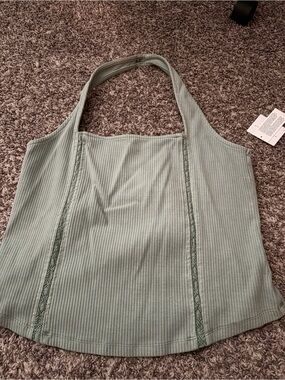 American Eagle Outfitters Sage Green Ribbed Halter Tank